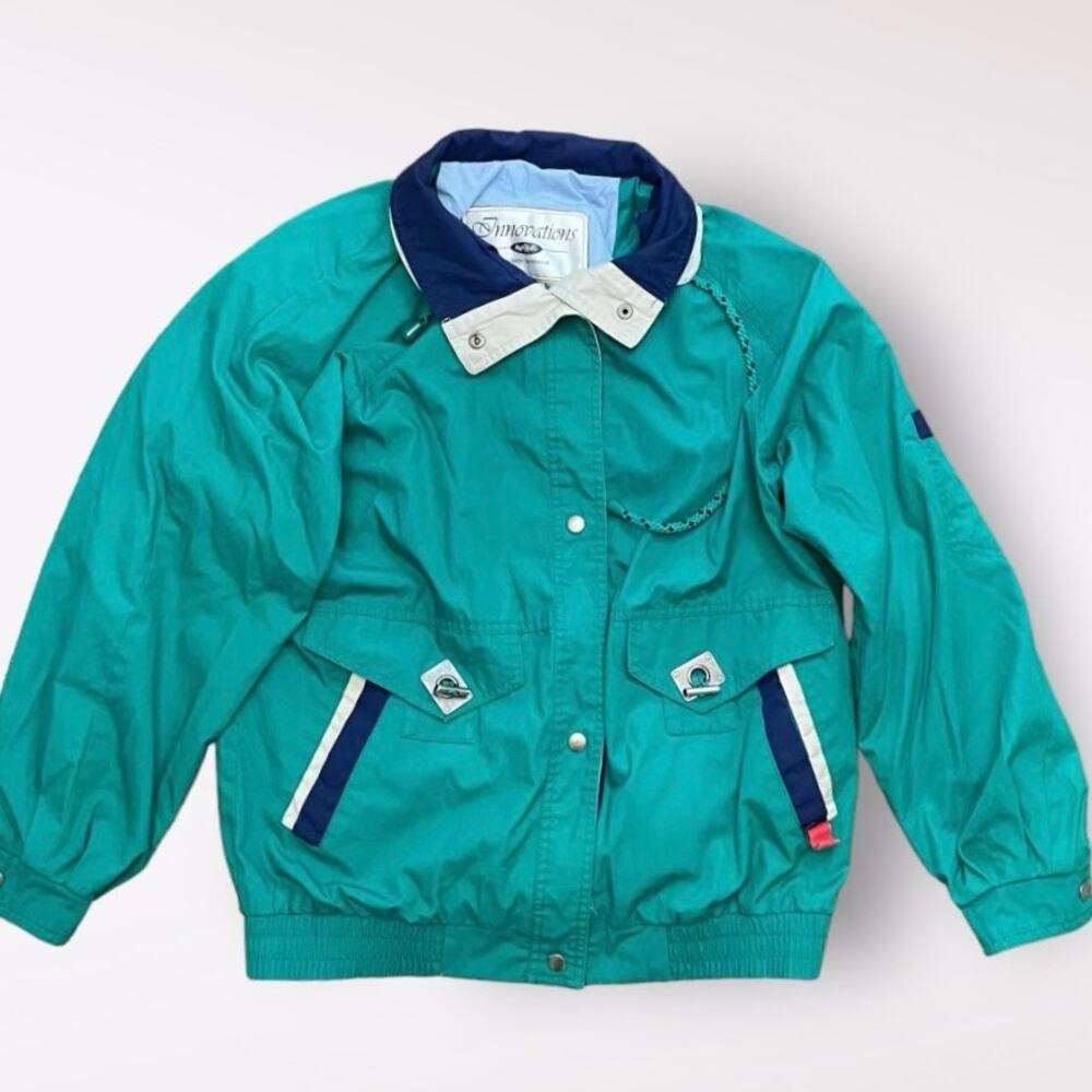 Innovations Vintage Womens Windbreaker Green Snap Up Jacket‎ Size S